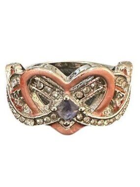 Vintage Ring Heart Infinity Shaped Silver Tone Pink  Size 9 Womens Jewelry Gift